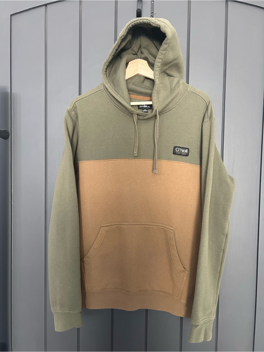 O'Neill Two-Tone Olive Green and Brown Pullover Hoodie Sz M